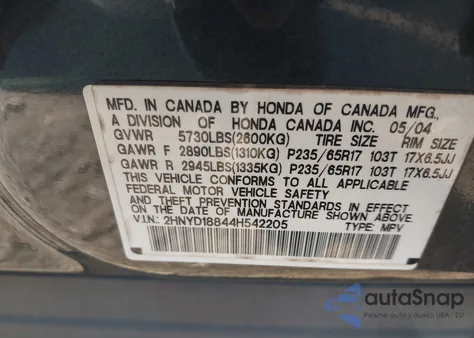 2004 Acura Mdx from USA, damaged, VIN 2HNYD18844H542205